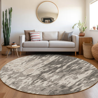 Piper Looms Mayfield Abstract AMF957 Taupe Machine Washable Area Rug Round Lifestyle Image Feature