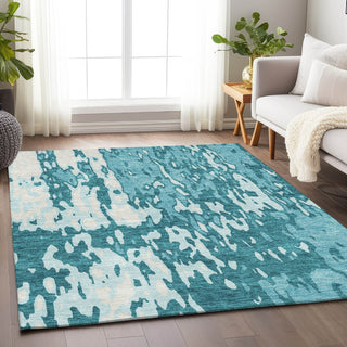 Piper Looms Mayfield Abstract AMF957 Teal Machine Washable Area Rug Lifestyle Image Feature