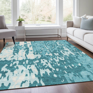 Piper Looms Mayfield Abstract AMF957 Teal Machine Washable Area Rug Lifestyle Image Feature
