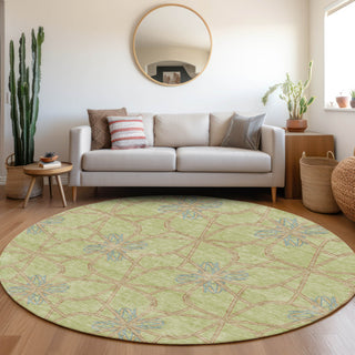 Piper Looms Mayfield Geometric AMF958 Aloe Machine Washable Area Rug Round Lifestyle Image Feature
