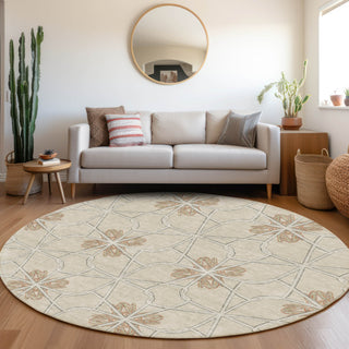 Piper Looms Mayfield Geometric AMF958 Beige Machine Washable Area Rug Round Lifestyle Image Feature