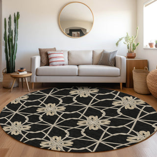 Piper Looms Mayfield Geometric AMF958 Black Machine Washable Area Rug Round Lifestyle Image Feature