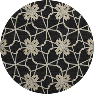 Piper Looms Mayfield Geometric AMF958 Black Machine Washable Area Rug Round Main Image