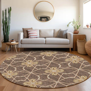 Piper Looms Mayfield Geometric AMF958 Brown Machine Washable Area Rug Round Lifestyle Image Feature