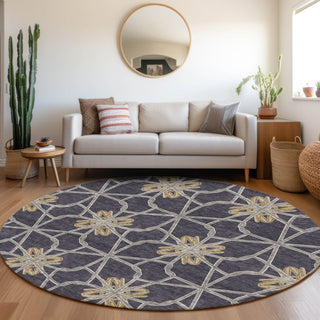 Piper Looms Mayfield Geometric AMF958 Charcoal Machine Washable Area Rug Round Lifestyle Image Feature