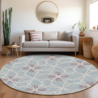 Piper Looms Mayfield Geometric AMF958 Denim Machine Washable Area Rug Round Lifestyle Image Feature