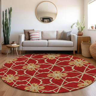 Piper Looms Mayfield Geometric AMF958 Paprika Machine Washable Area Rug Round Lifestyle Image Feature