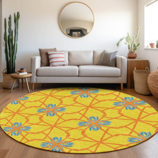Piper Looms Mayfield Geometric AMF958 Yellow Machine Washable Area Rug Round Lifestyle Image Feature