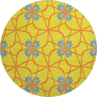 Piper Looms Mayfield Geometric AMF958 Yellow Machine Washable Area Rug Round Main Image