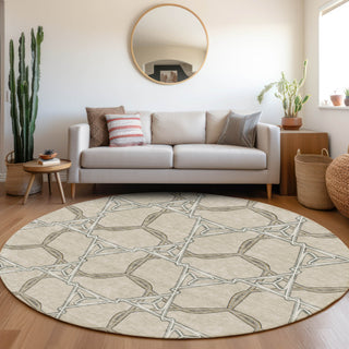 Piper Looms Mayfield Geometric AMF959 Beige Machine Washable Area Rug Round Lifestyle Image Feature