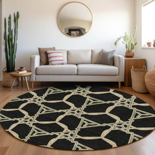 Piper Looms Mayfield Geometric AMF959 Black Machine Washable Area Rug Round Lifestyle Image Feature