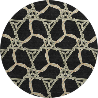 Piper Looms Mayfield Geometric AMF959 Black Machine Washable Area Rug Round Main Image