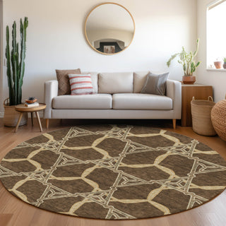 Piper Looms Mayfield Geometric AMF959 Brown Machine Washable Area Rug Round Lifestyle Image Feature