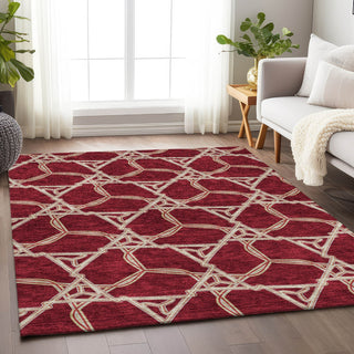 Piper Looms Mayfield Geometric AMF959 Burgundy Machine Washable Area Rug Lifestyle Image Feature