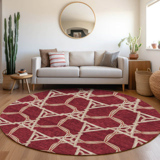 Piper Looms Mayfield Geometric AMF959 Burgundy Machine Washable Area Rug Round Lifestyle Image Feature