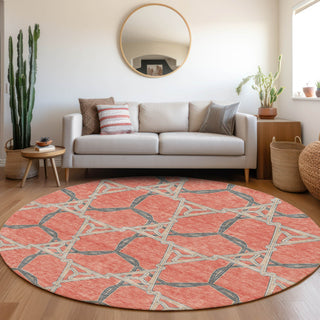 Piper Looms Mayfield Geometric AMF959 Coral Machine Washable Area Rug Round Lifestyle Image Feature