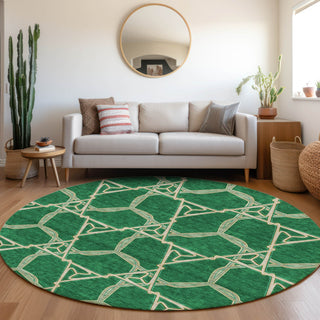 Piper Looms Mayfield Geometric AMF959 Emerald Machine Washable Area Rug Round Lifestyle Image Feature