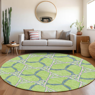 Piper Looms Mayfield Geometric AMF959 Lime Machine Washable Area Rug Round Lifestyle Image Feature