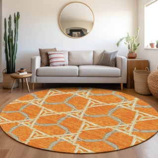 Piper Looms Mayfield Geometric AMF959 Orange Machine Washable Area Rug Round Lifestyle Image Feature