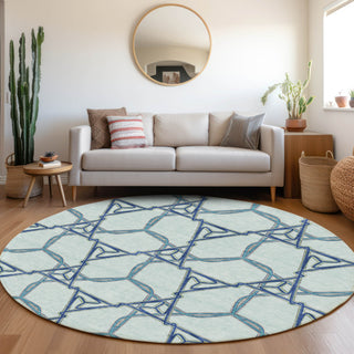 Piper Looms Mayfield Geometric AMF959 Sky Machine Washable Area Rug Round Lifestyle Image Feature