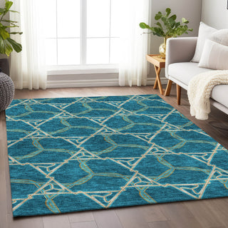 Piper Looms Mayfield Geometric AMF959 Teal Machine Washable Area Rug Lifestyle Image Feature