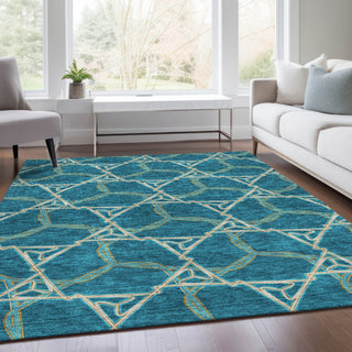 Piper Looms Mayfield Geometric AMF959 Teal Machine Washable Area Rug Lifestyle Image Feature