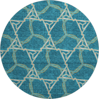 Piper Looms Mayfield Geometric AMF959 Teal Machine Washable Area Rug Round Main Image
