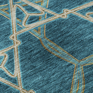 Piper Looms Mayfield Geometric AMF959 Teal Machine Washable Area Rug Swatch Image