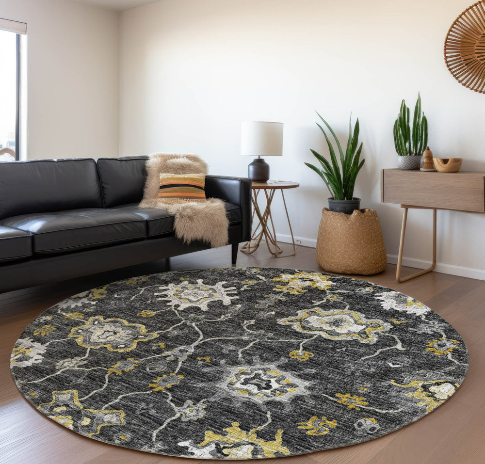 Piper Looms Mayfield Ornate AMF96 Shadow Machine Washable Area Rug Round Lifestyle Image Feature