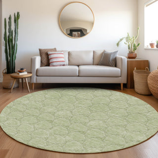Piper Looms Mayfield Geometric AMF960 Aloe Machine Washable Area Rug Round Lifestyle Image Feature