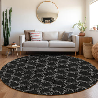 Piper Looms Mayfield Geometric AMF960 Black Machine Washable Area Rug Round Lifestyle Image Feature