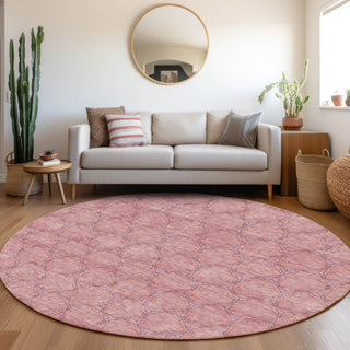 Piper Looms Mayfield Geometric AMF960 Pink Machine Washable Area Rug Round Lifestyle Image Feature