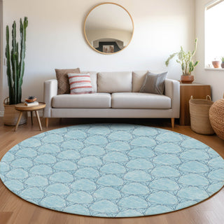 Piper Looms Mayfield Geometric AMF960 Sky Machine Washable Area Rug Round Lifestyle Image Feature