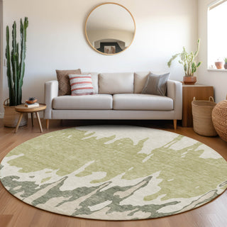 Piper Looms Mayfield Abstract AMF961 Aloe Machine Washable Area Rug Round Lifestyle Image Feature