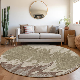 Piper Looms Mayfield Abstract AMF961 Beige Machine Washable Area Rug Round Lifestyle Image Feature