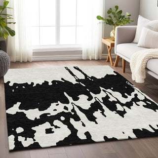 Piper Looms Mayfield Abstract AMF961 Black Machine Washable Area Rug Lifestyle Image Feature