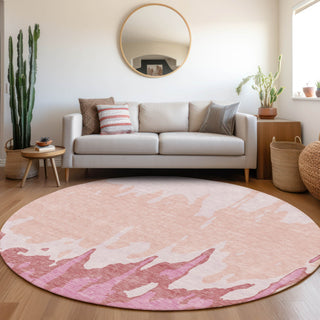 Piper Looms Mayfield Abstract AMF961 Blush Machine Washable Area Rug Round Lifestyle Image Feature