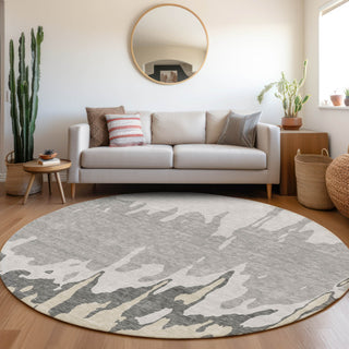 Piper Looms Mayfield Abstract AMF961 Gray Machine Washable Area Rug Round Lifestyle Image Feature