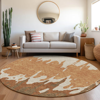 Piper Looms Mayfield Abstract AMF961 Paprika Machine Washable Area Rug Round Lifestyle Image Feature
