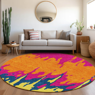 Piper Looms Mayfield Abstract AMF961 Pink Machine Washable Area Rug Round Lifestyle Image Feature