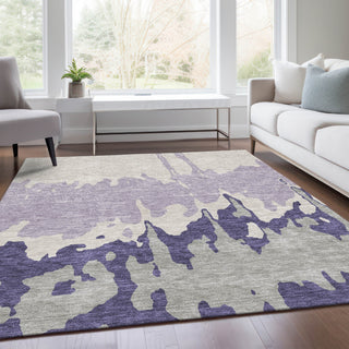 Piper Looms Mayfield Abstract AMF961 Purple Machine Washable Area Rug Lifestyle Image Feature