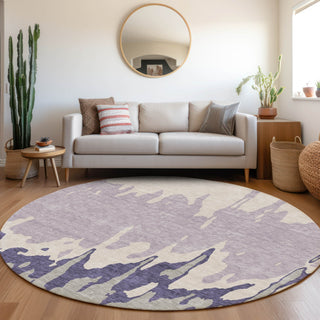 Piper Looms Mayfield Abstract AMF961 Purple Machine Washable Area Rug Round Lifestyle Image Feature