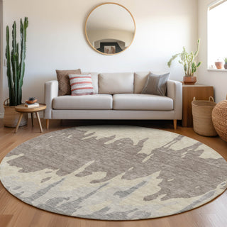 Piper Looms Mayfield Abstract AMF961 Taupe Machine Washable Area Rug Round Lifestyle Image Feature