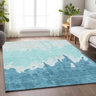 Piper Looms Mayfield Abstract AMF961 Teal Machine Washable Area Rug Lifestyle Image Feature