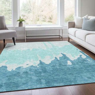 Piper Looms Mayfield Abstract AMF961 Teal Machine Washable Area Rug Lifestyle Image Feature