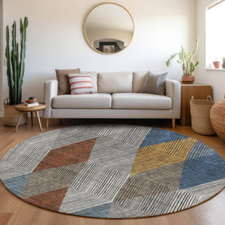 Piper Looms Mayfield Geometric AMF962 Gray Machine Washable Area Rug Round Lifestyle Image Feature