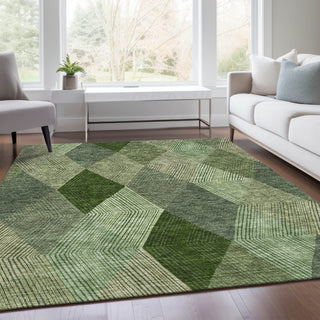 Piper Looms Mayfield Geometric AMF962 Green Machine Washable Area Rug Lifestyle Image Feature
