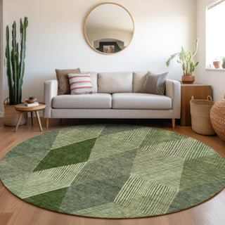 Piper Looms Mayfield Geometric AMF962 Green Machine Washable Area Rug Round Lifestyle Image Feature