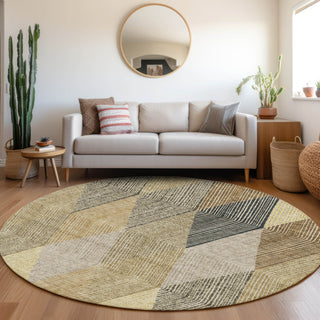 Piper Looms Mayfield Geometric AMF962 Mocha Machine Washable Area Rug Round Lifestyle Image Feature