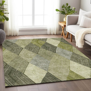 Piper Looms Mayfield Geometric AMF962 Olive Machine Washable Area Rug Lifestyle Image Feature